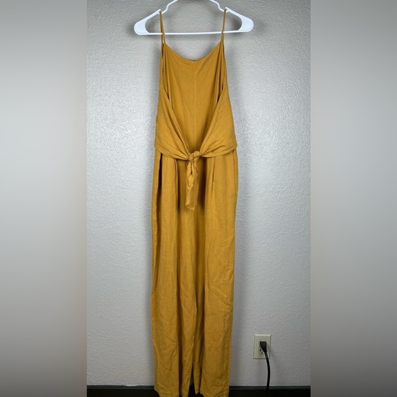 Paper Crane Yellow Linen Jumpsuit, Tie Front Jumper Size Large, Mustard Yellow - Picture 9 of 14